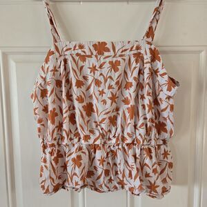 DIP Womens Floral Peplum Tank Top Size Large White Rust Sleeveless Made in India